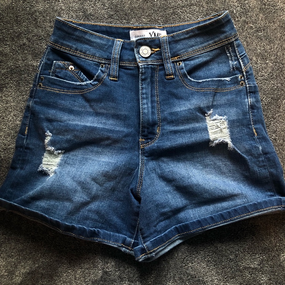 cute dark blue YMI jean shorts distressed for summer